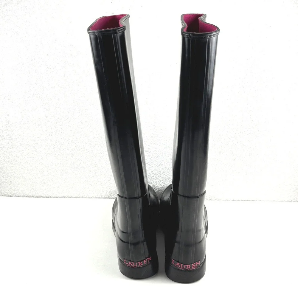 Lauren Ralph Lauren Setha Rain Boots Women 7B Black Good Waterproof Lug Sole